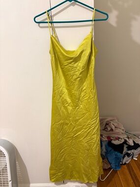 Express Lime Satin Midi Slip Dress